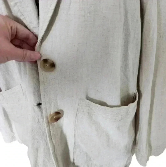 Black Tape Linen Blazer Neutral Coastal Elevated Basic Linen Womens Small Stone - Picture 7 of 16